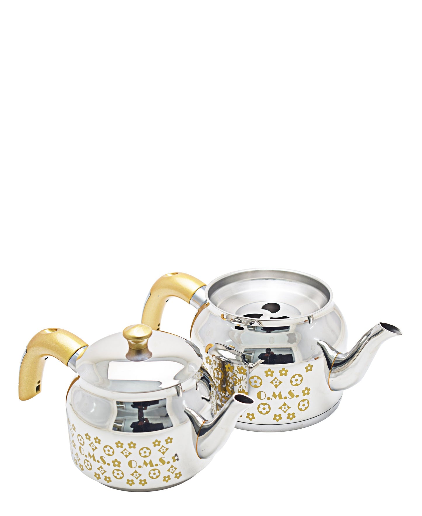 OMS Stainless Steel Tea Pot - Silver & Gold