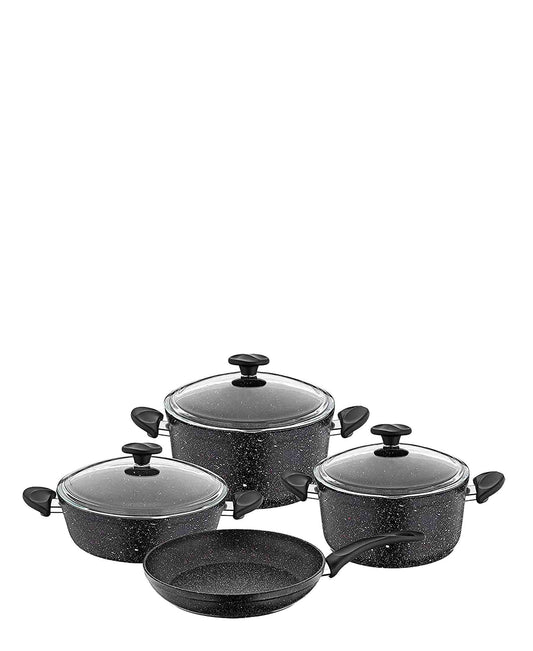 OMS 7 Piece Granite Cookware Pot Set - Black