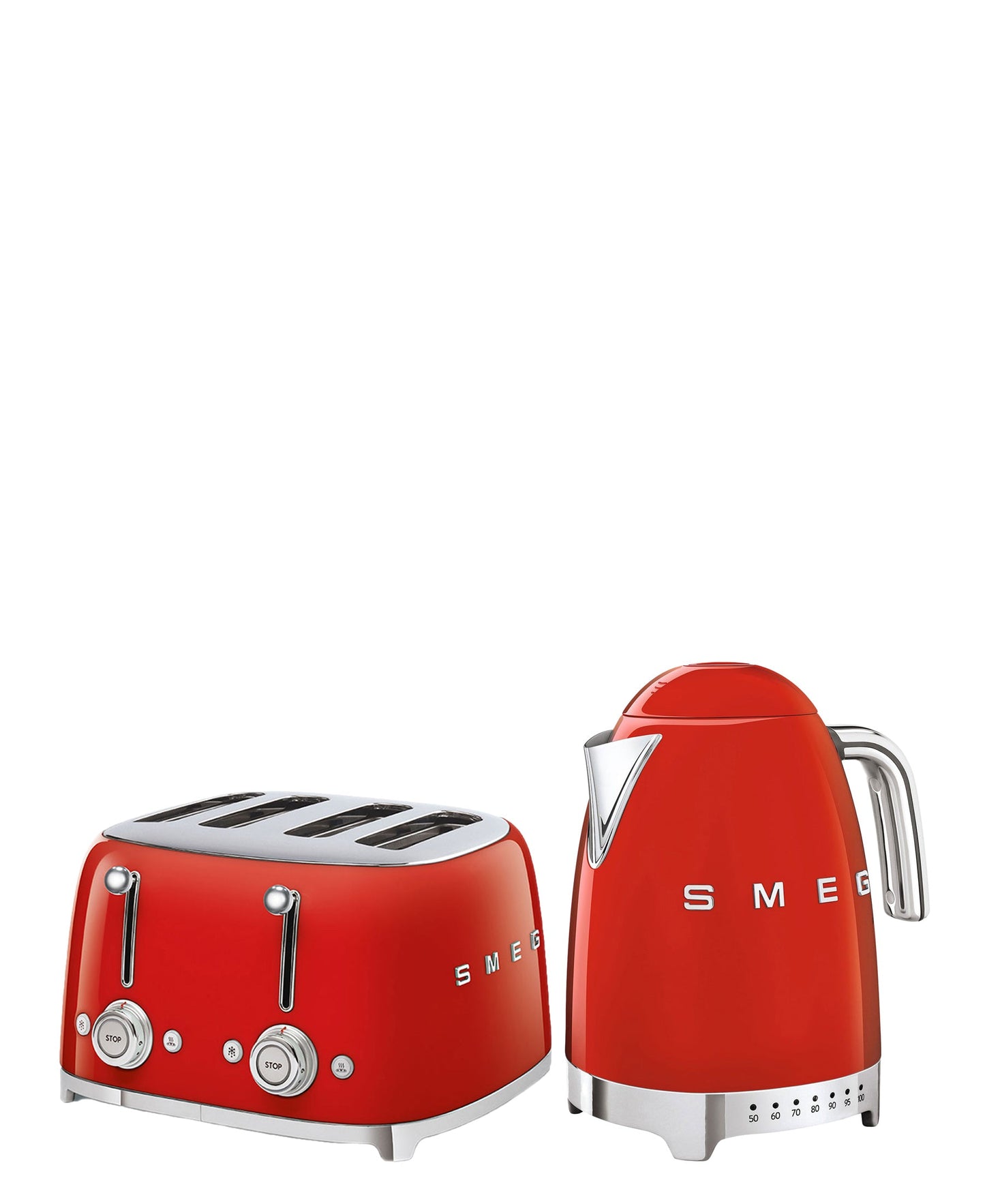 Smeg Retro 4 Slice Square Toaster & Variable Kettle Combo - Red