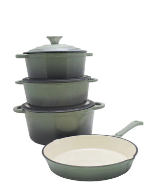 CTH  7 Piece Cast Iron Pot Set - Two Toned Green