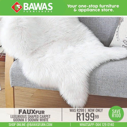 Faux Fur Luxurious Shape Carpet 600mm x 900mm White