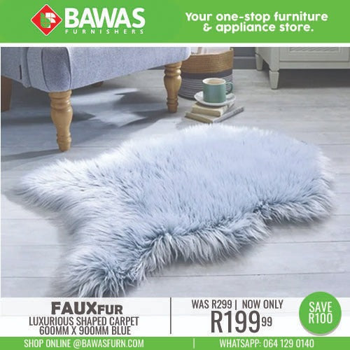 Faux Fur Luxurious Shape Carpet 600mm x 900mm Blue