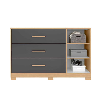 Modern Chest Of Draws Doble With Shelves – Nature/Titanium